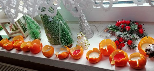 Świąteczne mandarynkowe lampiony wykonane przez Maluszki.