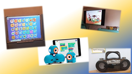 W codziennej pracy i zabawie z dziećmi wykorzystujemy sprzęt multimedialny  i audiowizualny.