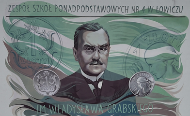  Mural z wizerunkiem Władysława Grabskiego, patrona Zespołu Szkół Ponadpodstawowych Nr 4 w Łowiczu