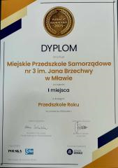 I miejsce w kategorii Przedszkole Roku w powiecie mławskim w Plebiscycie Edukacyjnym w roku 2025